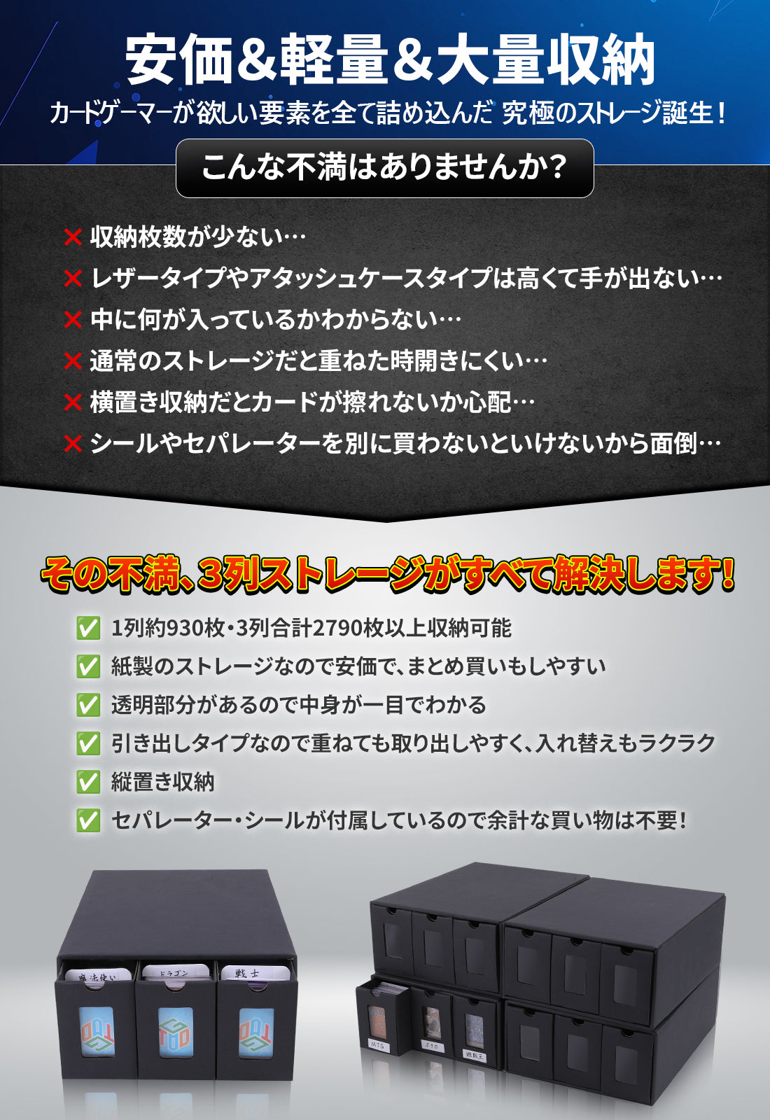 おもちゃの神様 3列ディスプレイストレージ ディススト 2790枚以上収納可能 セパレーター20個&シール36枚付属