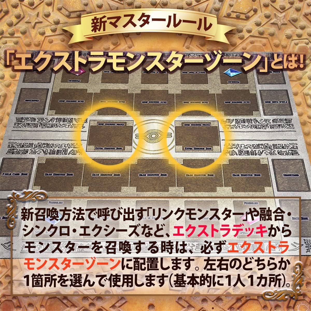 おもちゃの神様 遊戯王 新マスタールール プレイマット ラバーマット リンク召喚 EXゾーン対応 60×60cm エジプト壁画風